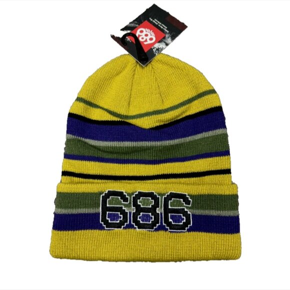 686 Men's Big Stripes Beanie Citron One Size - Picture 1 of 1